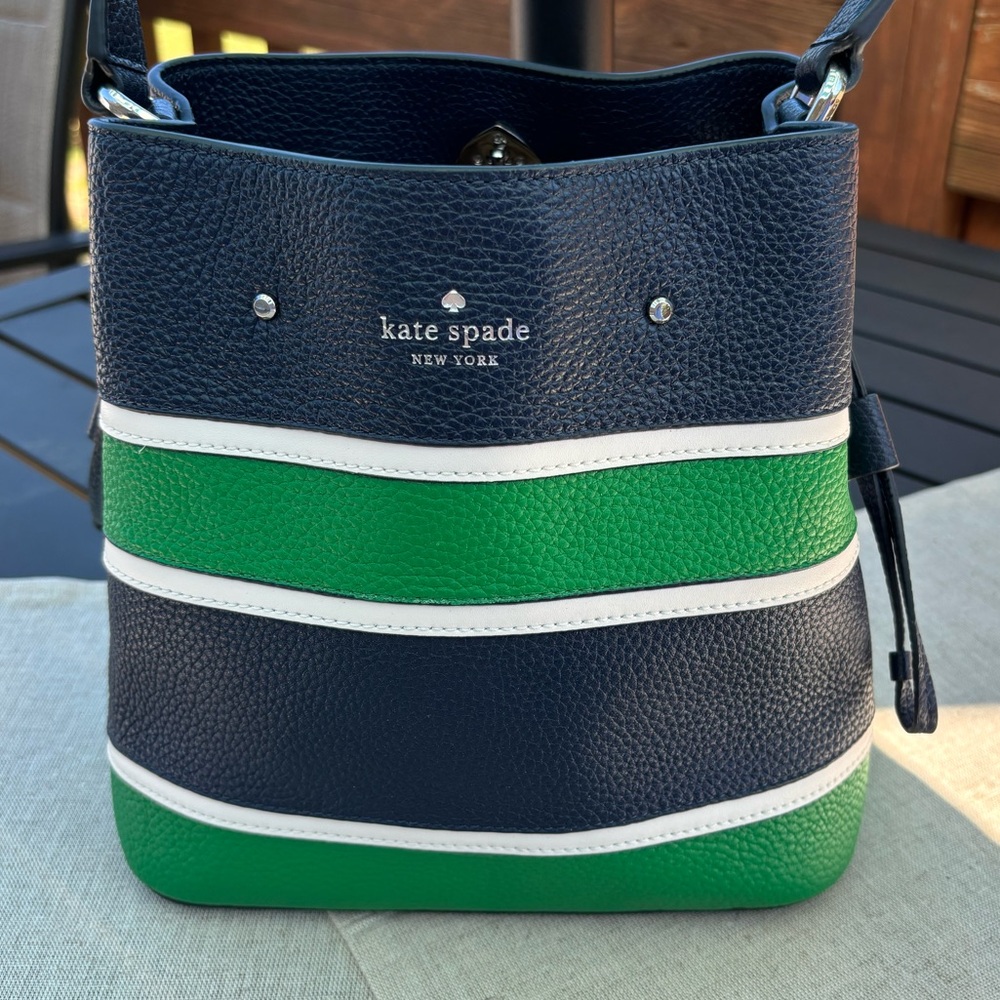 Kate Spade Navy and Green Striped Shoulder Bag